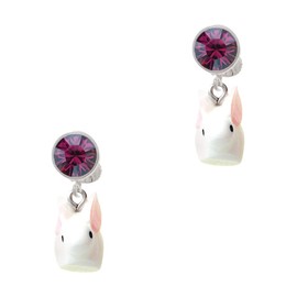 Delight Jewelry Resin White Big Ear Bunny - Large Purple Crystal Clip on Earrings