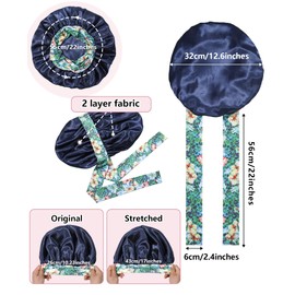 Satin Bonnet for Women Silk Hair Bonnet for Sleeping Cap with Band Double Layer Night Cap for Curly Hair Wrap (Navy(Leopard Band))