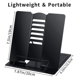 Metal Bookends, Children's Bookends, Bookends, Book Stand, Cookbook Holder for Reading, Kitchen and Office with Adjustable Tilt (Black)