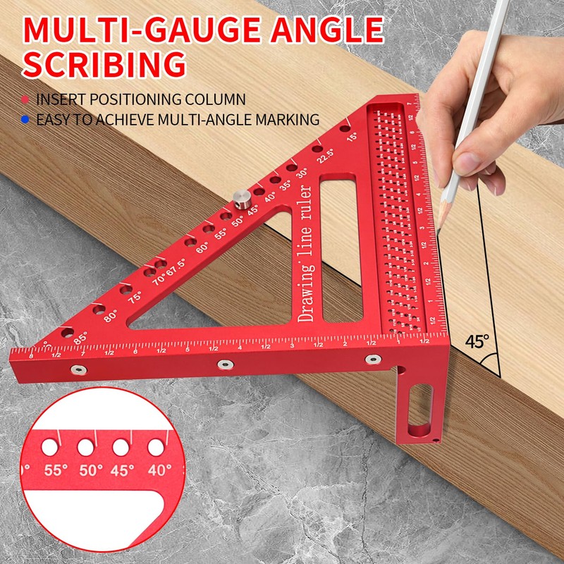 Large Carpenter Square 8.42" x7.67 Precision Woodworking Tools 15-90 Degree