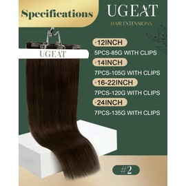 Ugeat Clip in Real Human Hair Extensions Darkest Brown Remy Human Hair 18Inch 120g 7Pcs Extensions Clip ins for Women Natural Human Hair