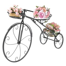 JUOPTGJ Tricycle Plant Stand,3 Blocks Flowerpot Holder Bicycle Display Rack Shelf ,Tricycle Metal Potted Plant Stand for Yard Indoor Outdoor Garden Patio Decor (Black)