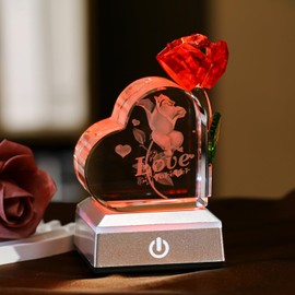 XuanMingyuan Crystal Heart Shaped Crystal Rose Valentine's Day Home Decoration for Wife, Lady, mom