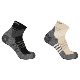 Salomon Socks, 2-Pair Set, X ULTRA ACCESS QUARTER 2-PAC (X Ultra Access Quarter Pack of 2), BLEACHED SAND / BLACK