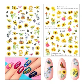Maitys 12 Hojas De Girasol Nail Art Stickers Floral Flower Nail Sti