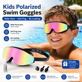 Kids Polarized Swim Goggles for Ages 4–16 – Anti-Fog Wide View Set with Nose Clip & Earplugs