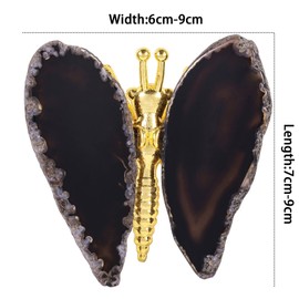 KYEYGWO Agate Slices Butterfly Figure Decoration with Stone Wings, Golden Flying Butterflies Statue Healing Stone Fengshui Ornament Crystal Animal Sculpture for Home & Office, Black