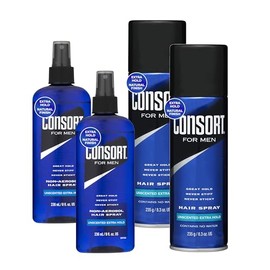 Hair Spray Extra Hold Unscented for Men - Non-Aero and Aerosol - Pack of 4 - Long-Lasting Finish - Humidity Resistant - Quick Drying Formula - 8.3 oz