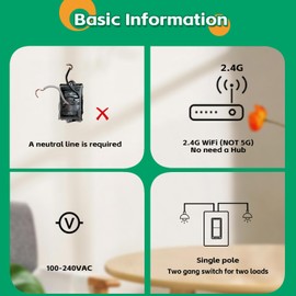 Smart Switch by Martin Jerry, 2 Gang WiFi Smart Light Switch for Your Smart Home, Compatible with Alexa Devices & Google Home, 1-Pack