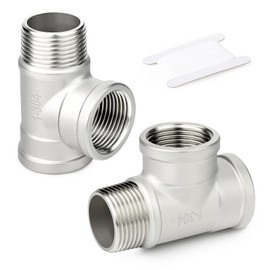 TAISHER 2PCS 304 Stainless Steel Tee Pipe Fittings, 1" NPT Female x 1" NPT Female x 1" NPT Male Pipe Fittings, Male Run Tee