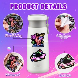 52 Pcs Neon Astronaut Stickers for Kids, Waterproof Space Sticker for Water Bottle, Vinyl Laptop Decals for Teens Girls Boys, Students Adults Sticker Pack