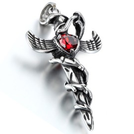 OIDEA Mens Womens Angel Wings Sword Snake Cross Heart Pendant Necklace, Chain Included,Red