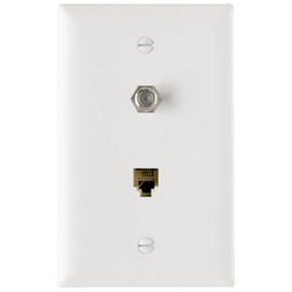 Legrand Pass & Seymour TPTELTVWCC10 Trademaster Mid-Size Unbreakable Nylon Wall Plate, 1 Gang, One F-Type Coax Cable Connector and One RJ11 Four Conductor Telephone Jack, White (1 Count)