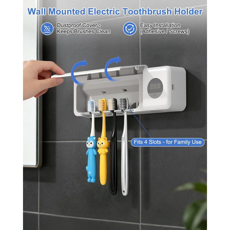 Hulmay UV Toothbrush Holder, Electric Toothbrush Holder Wall Mounted for