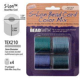 The Beadsmith S-Lon #18 Nylon Cord – Deep Blue Sea Mix – Tex210 Cord, .5mm Diameter, 4-Pack, 77 Yard Spools – for Stringing Beading Crochet, Micro-Macrame Jewelry & Kumihimo Projects