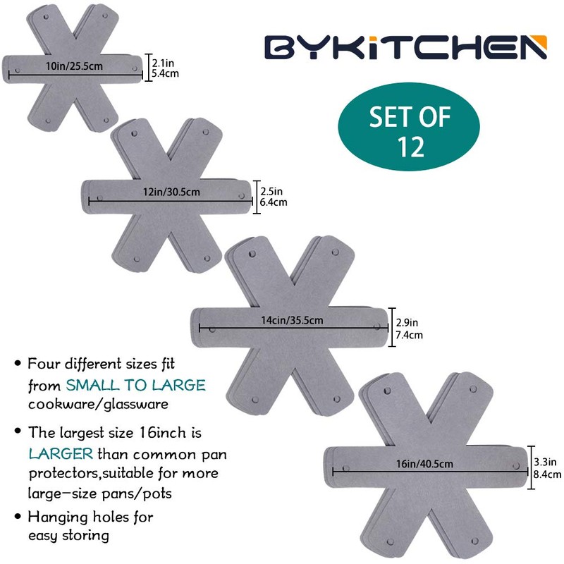 BYKITCHEN Pan Pot Protectors, Set of 12 and 4 Different
