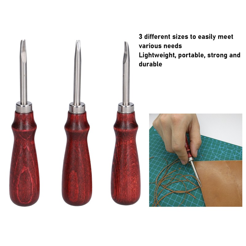 3pcs Leather Edger Sharp Professional Trimming Working Kit with Wooden