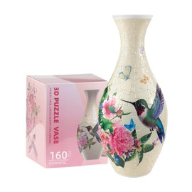 3D Puzzles Vase for Adults, 160 Pieces Plastic DIY Unique Pattern Vase, Crafts for Adults, Housewarming Gift Birthday Gifts for Flower Arrangements and Home Decor (Flowers and Hummingbird)