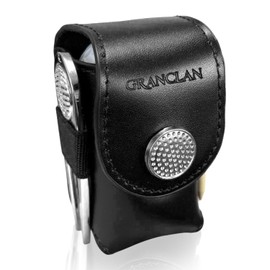 Golf Ball Case, Ball Pouch, Cowhide Leather, 5 Piece Set, 2 Balls, Green Fork, Marker, Magnetic Tee, Compact GRANCLAN