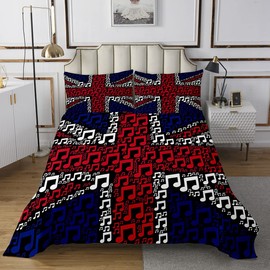 Homemissing UK Flag Coverlet Music Notes Flag for Kids Boys Girls United Kingdom Flag Quilted Bedspread Blue Red and White Breathable Double Size