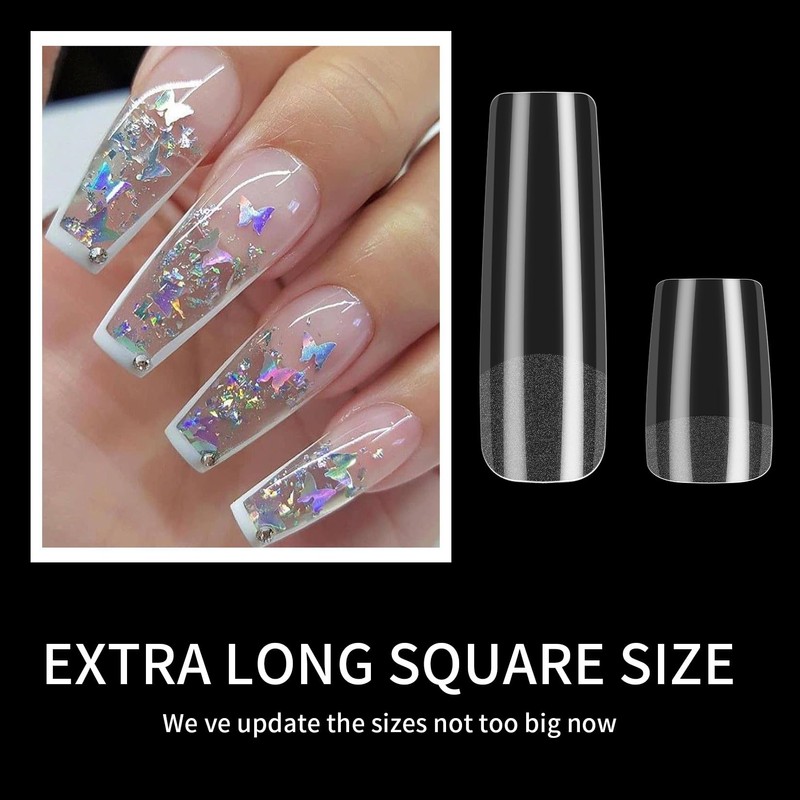 KOXXIAMOQ 240 Pcs Square Nail Tips, Clear Extra Long No