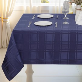 JUCFHY Soild Plaid Jacquard Table Cloth Elegance Wrinkle Resistant Contemporary Woven Decorative Tablecloths, Spillproof Soil Resistant Holiday Table Cover, 52 X 70, Navy Blue