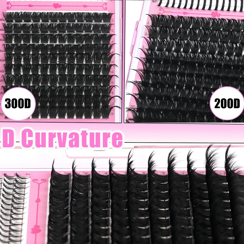 YIDUO Lashes Clusters Kit 200D+300D+Spikes+Bottom Cluster Lash Extensions Kit with
