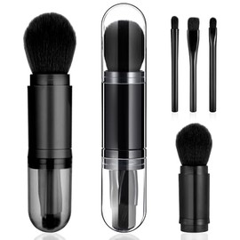 Juego de brochas de maquillaje de viaje 4 en 1, brochas de maquillaje retráctiles portátiles, base, polvo de rubor, sombra de ojos, cepillo corrector 
