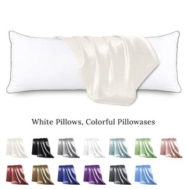 HUXMEYSON Body Pillow with Satin Pillowcase, Cooling Body Pillow for Adults, Removable Cover, Beige (20"x54")