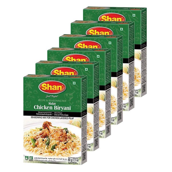 Shan - Malay Chicken Biryani Seasoning Mix (60g) - Spice Packets for Chicken Layered Pilaf (Pack of 6)