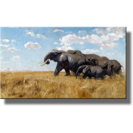 Migrating Elephants Picture by Kuhnertde on Stretched Canvas, Wall Art Décor, Ready to Hang!