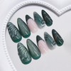 24pcs Emerald Green Press on Nails Medium Almond Cat Eye