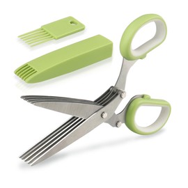 Herb Scissors, Multipurpose 5 Blade Kitchen Herb Shears Cutter with Safety Cover and Cleaning Comb for Chopping Basil Chive Parsley， Cutting Shredded Lettuce, Sharp Dishwasher Safe Kitchen Gadget