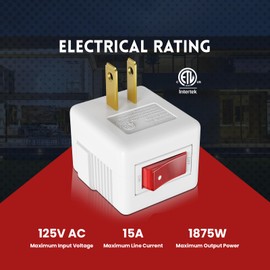 PLUGTUL 2 Prong Outlet Switch, Single Outlet with ON Off Switch, ELT Listed, 15A 125VAC 60Hz, 2Pack, White