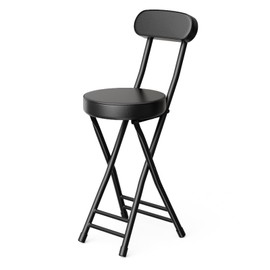 GLCS GLAUCUS Folding Stool,Cushioned Padded Folding Bar Stool,24inch Black Height Heavy Duty Portable Chair Stool with 300lbs Capacity for Kitchen Living Room Garden Camping Fishing