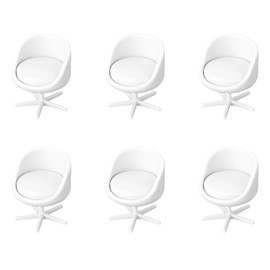 6pcs Mini Plastic Chairs, 1:25 Miniature Chairs Lifelike Tiny Backrest Swivel Egg Furniture Ideal Small Dollhouse Fairy Garden Micro House Decoration Accessories(White)