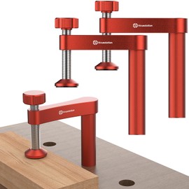Housolution 2 Pack Bench Dog Clamp, 3/4 inch Dog Holes Workbench Clip for Woodworking, Adjustable MFT Hold Down Bench Clamp Quick Fixed Clip, Workbench Accessories for Wood Carving Routing Sanding,Red