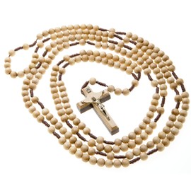 SilverTenet 20 Decade Rosary Beads Catholic 7mm Natural Wood 46.5" Long on Durable Cord Wooden Crucifix