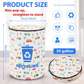 Jingmore 30 Gallon Collapsible Pop up Trash Can with Zippered Lid Reusable Pop up Storage Bin Portable Camping Garbage Can for Camping RV Laundry Yard Waste Outdoor Indoor Use (Recycling Style)