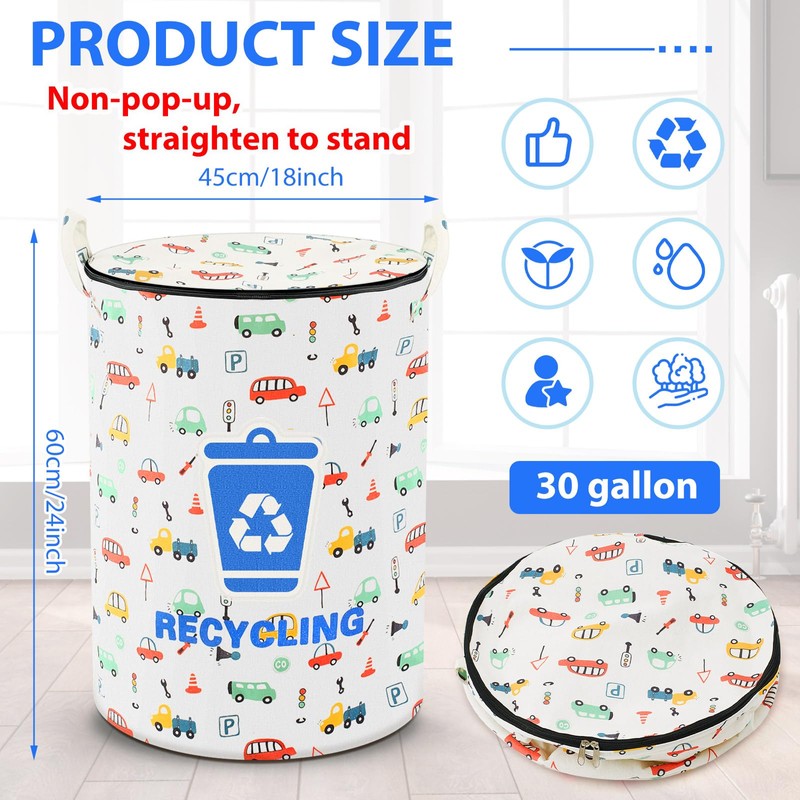 Jingmore 30 Gallon Collapsible Pop up Trash Can with Zippered