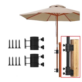 2Pcs Patio Umbrella Stand, Heavy-Duty Umbrella Stand Outdoor Base, Adjustable Sun Umbrella Holder, Stainless Steel for Deck Railing Balcony Beach Courtyard (Fit Max OD 2 inch) (Black)