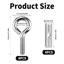 PONGH Pack of 4 Piping Stoppers Blocking Kit for Piping Rail, 8-10 mm Stainless Steel Bolt End Stopper with Eyelet, Awning Stopper, Piping Rail Accessories for Caravan, Motorhome, Campervan Boat