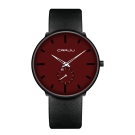 FIZILI Mens Watches Ultra-Thin Minimalist Waterproof-Fashion Wrist Watch for Men Unisex Dress with Leather Band Black Leather Band Red Face Silver Hand