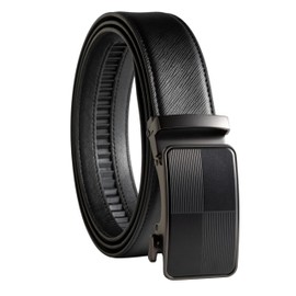 QUALIBELT Ratchet Belt for Big and Tall Men – Dress Leather Belt with Slide Buckle, 1.38" Trim-to-Fit, Durable No Belly Pinch, Chessboard/Black, Waist 32"-38" Adjustable