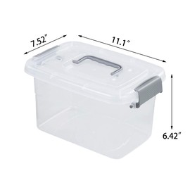Minekkyes 6-Pack Home Storage Bins, Plastic Container, Latching Box with Handle (Grey handle)
