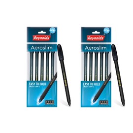 Reynolds AEROSLIM BP - BLACK (PACK OF 10) I Lightweight Ball Pen With Comfortable Grip for Extra Smooth Writing I School and Office Stationery | 0.7mm Tip Size | Pen for BTS