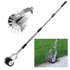 QWUIU Wheel Rotary Manual Edger Lawn Tool, Grass Edge Trimmer, Sidewalk Lawn Edger Tool, Adjustable 3 Sections Stainless Steel Handle, Ergonomic, 8"