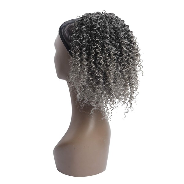 YEBO Afro Drawstring Curly Ponytail Drawstring 10 Inch Curly Pony Hair Pieces Ombre gray color for African American Women Afro Kinky Synthetic Ponytail Extension(M1B/Gray,10Inch）