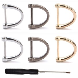 Siganorpy 6 Pieces D Rings Screw In Shackle 19mm Horseshoe Buckle Horseshoe Shape D-Shaped Metal Hoop Locking One Screwdriver Use for DIY Keychain Leather Craft Purse Replacement