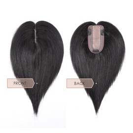 MY-LADY Hair Topper for Women Human Hair for Thinning Hair 7 * 13CM Silk Base 150% Density Real Remy Hair No Bangs Clip in Hair Pieces Straight Hairpiece 12 Inch #1B Natural Black